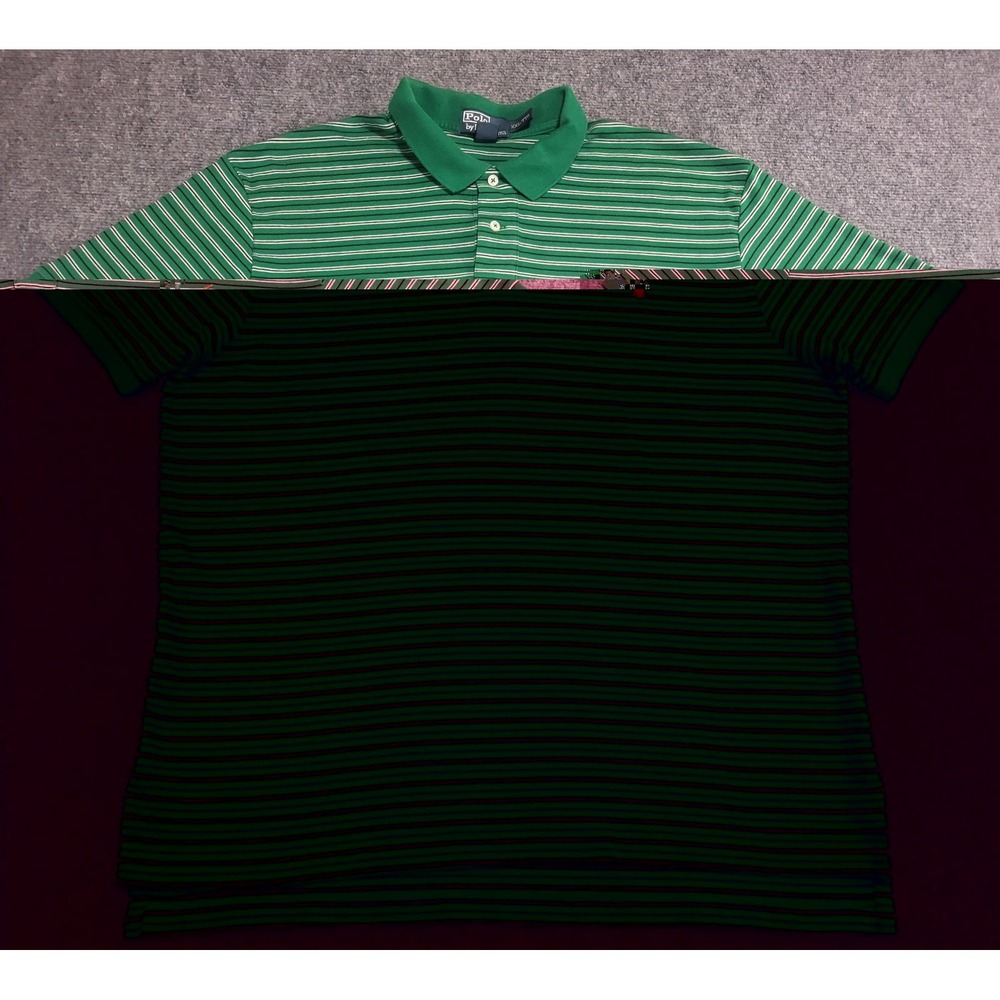 POLO RALPH LAUREN GREEN W/WHITE BLUE STRIPES ORANGE PONY POLO SHIRT SZ XX-LARGE - Picture 2 of 12